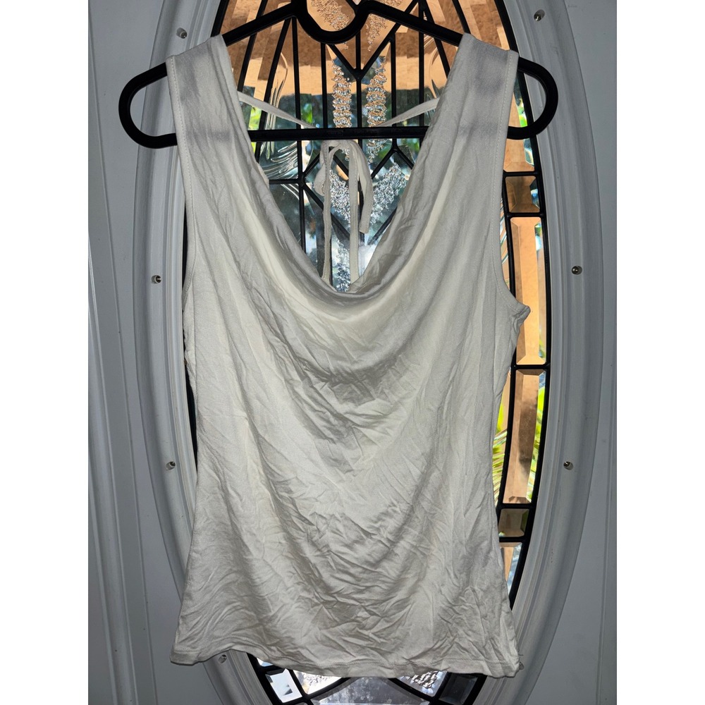 Cotton On Lexa Tie Back Cowl Neck Top Natural White Sleeveless Tank Medium